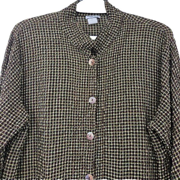 Match Point Seersucker Gingham Plaid Button Up Top Womens Size M Boxy Lagenlook - Picture 3 of 11